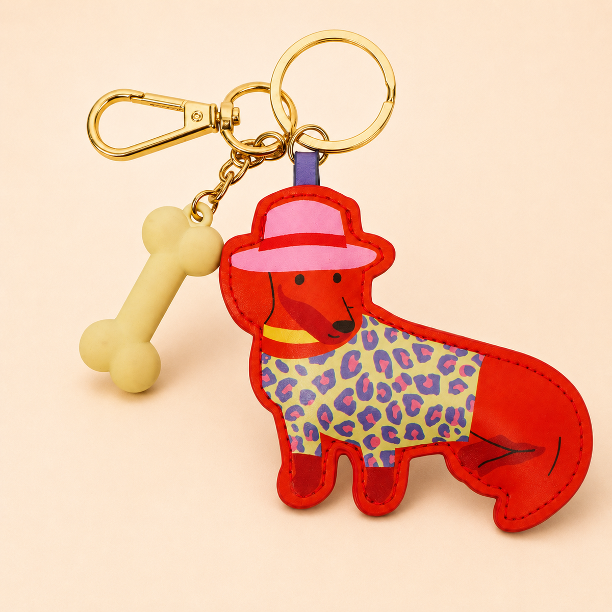 Meow Woof Mania Dog Keychain with Bone Charm
