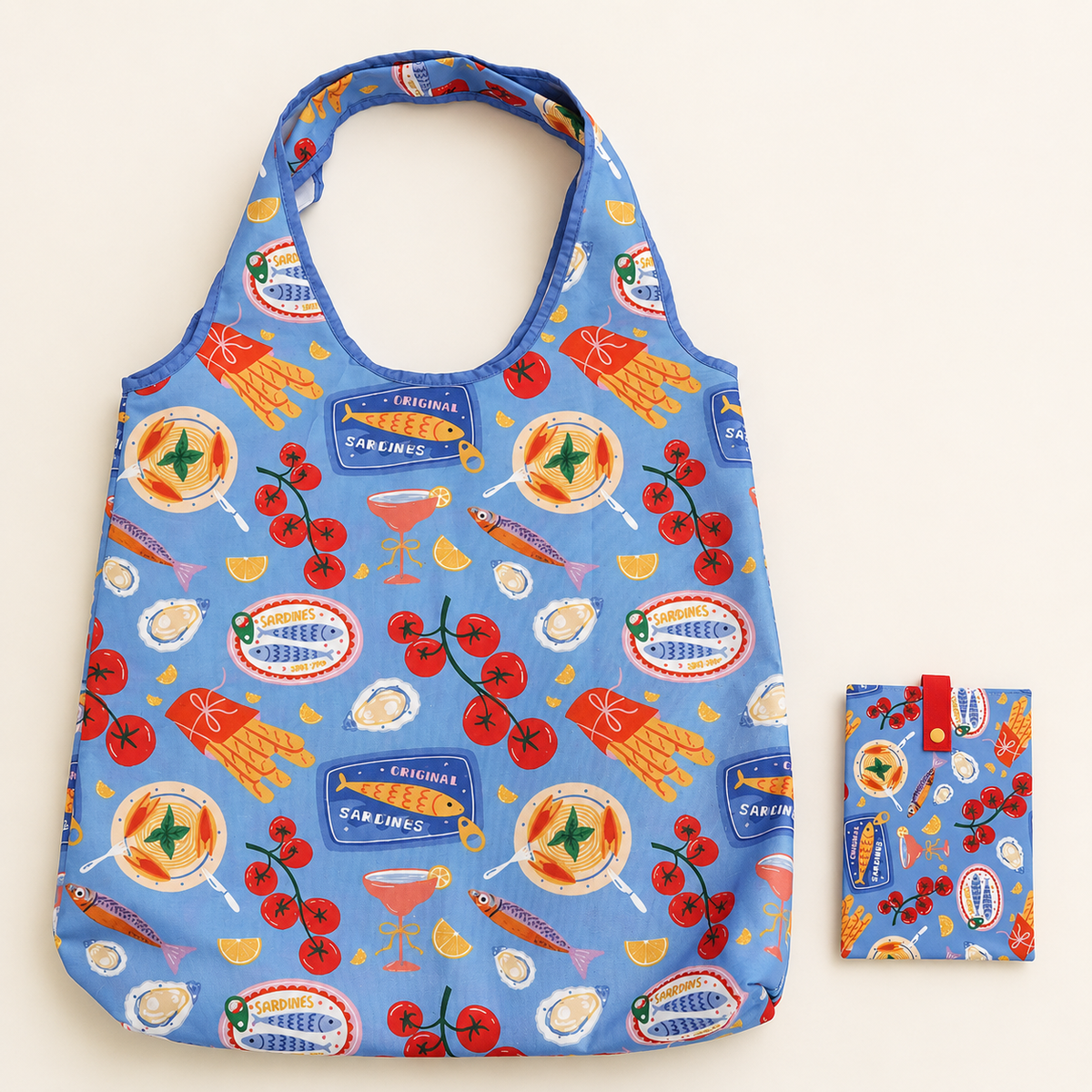 Mediterranean Foldable Tote Bag with Mini Pouch